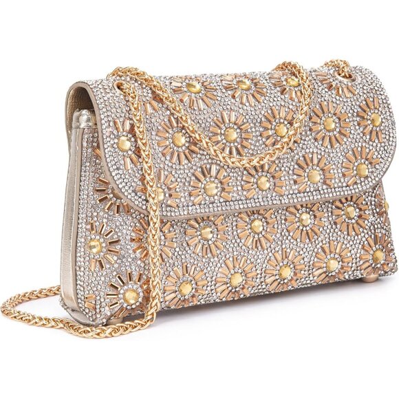 Women's Champagne Crystals Rhinestone Evening Magnetic Closure Crossbody Bags